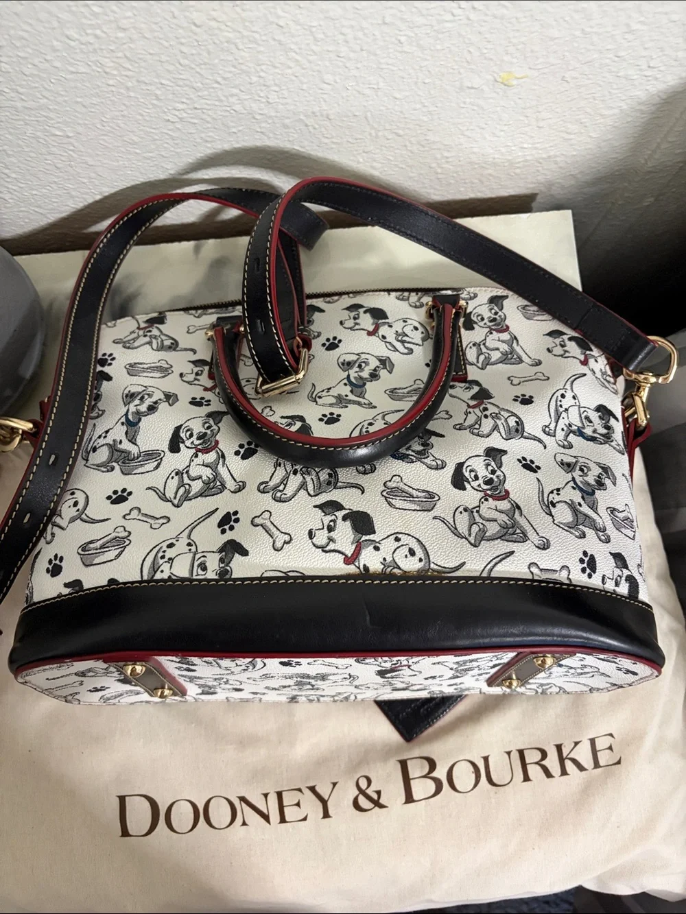 Dooney & Bourke Disney 101 Dalmatian Print Satchel with Red Trim - Picture 10 of 14